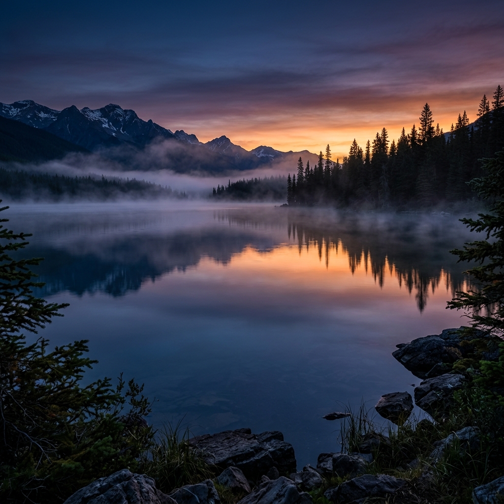 Lake sunset background